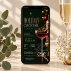 Holiday Cocktail Party Invitation - Dark Green Gold