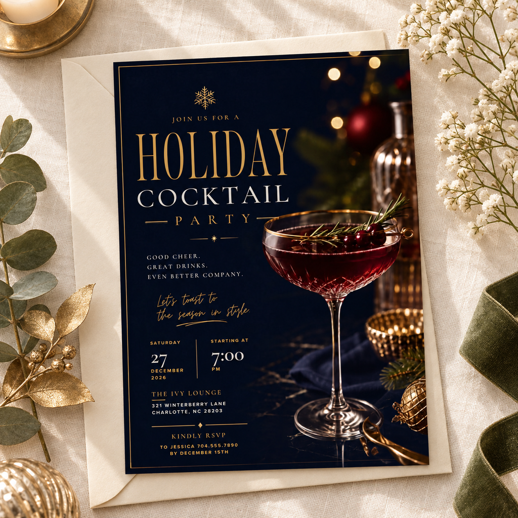 Holiday Cocktail Party Invitation - Navy Gold