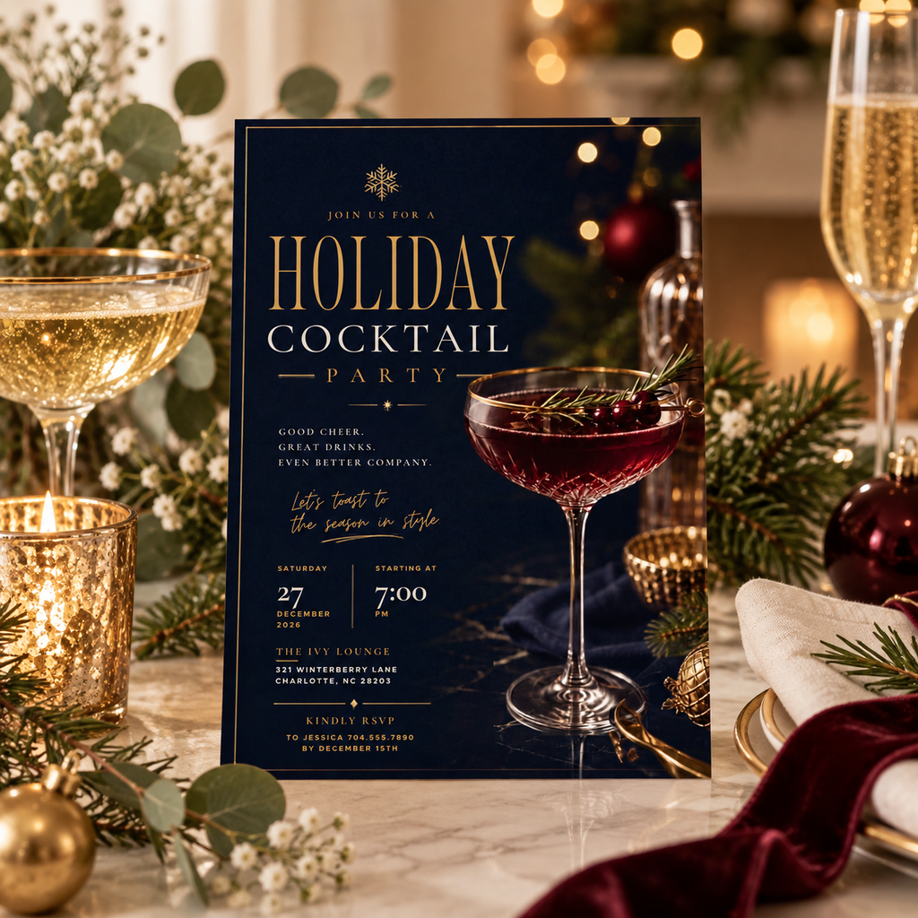 Holiday Cocktail Party Invitation - Navy Gold