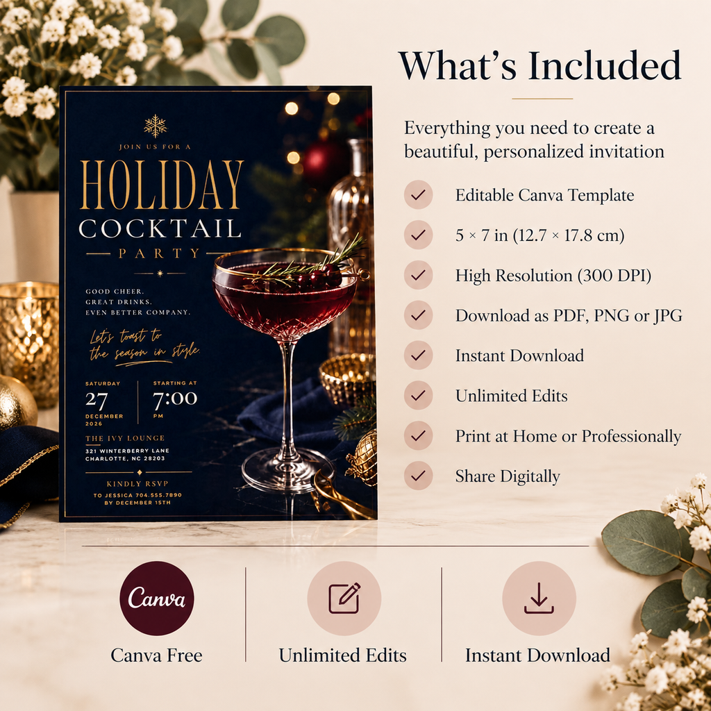 Holiday Cocktail Party Invitation - Navy Gold