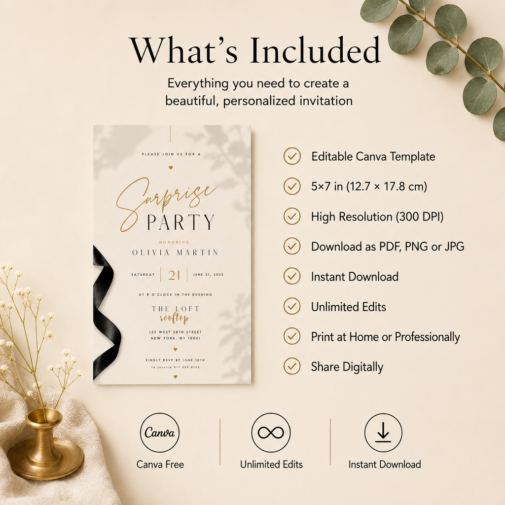 Surprise Birthday Invitation Template – Elegant Minimal