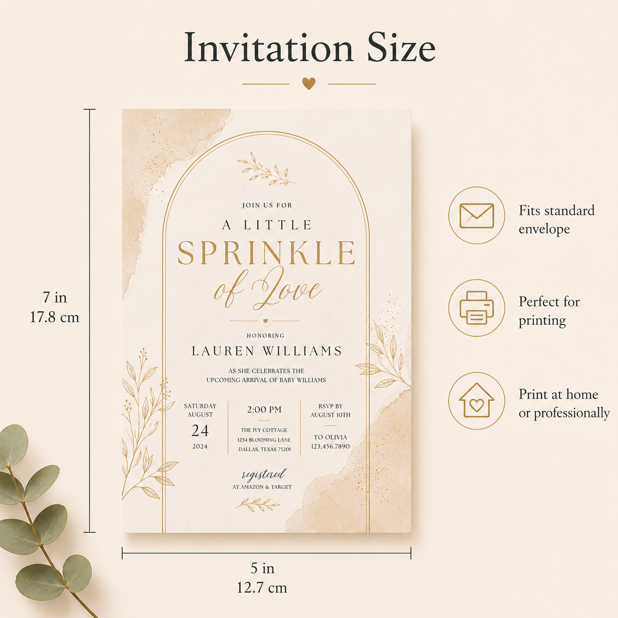 Elegant Neutral Baby Sprinkle Invitation Template – Modern Beige