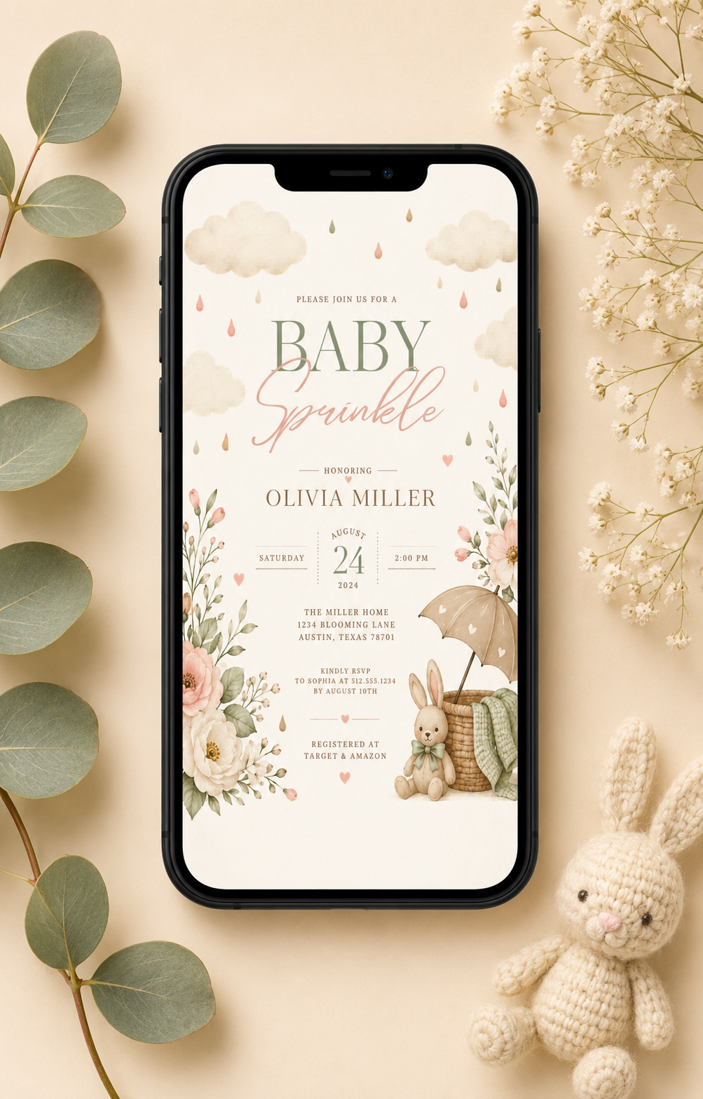 Baby Sprinkle Invitation — Whimsical Blush