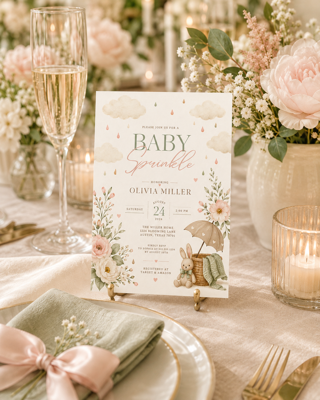 Baby Sprinkle Invitation — Whimsical Blush