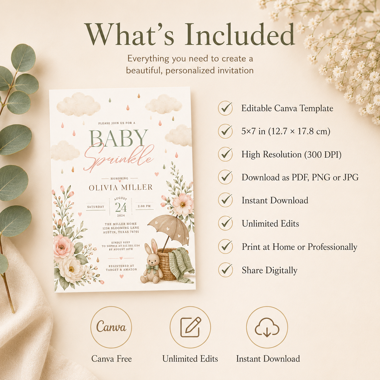 Baby Sprinkle Invitation — Whimsical Blush