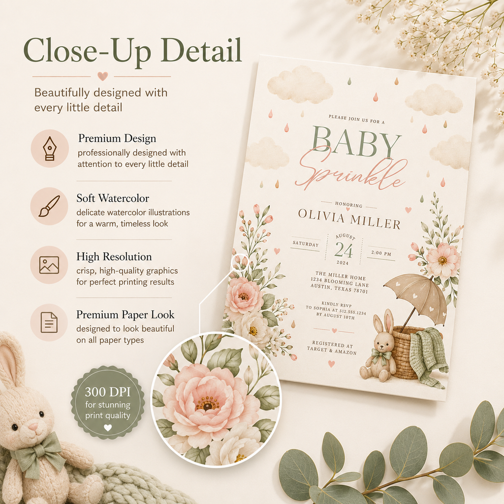 Baby Sprinkle Invitation — Whimsical Blush