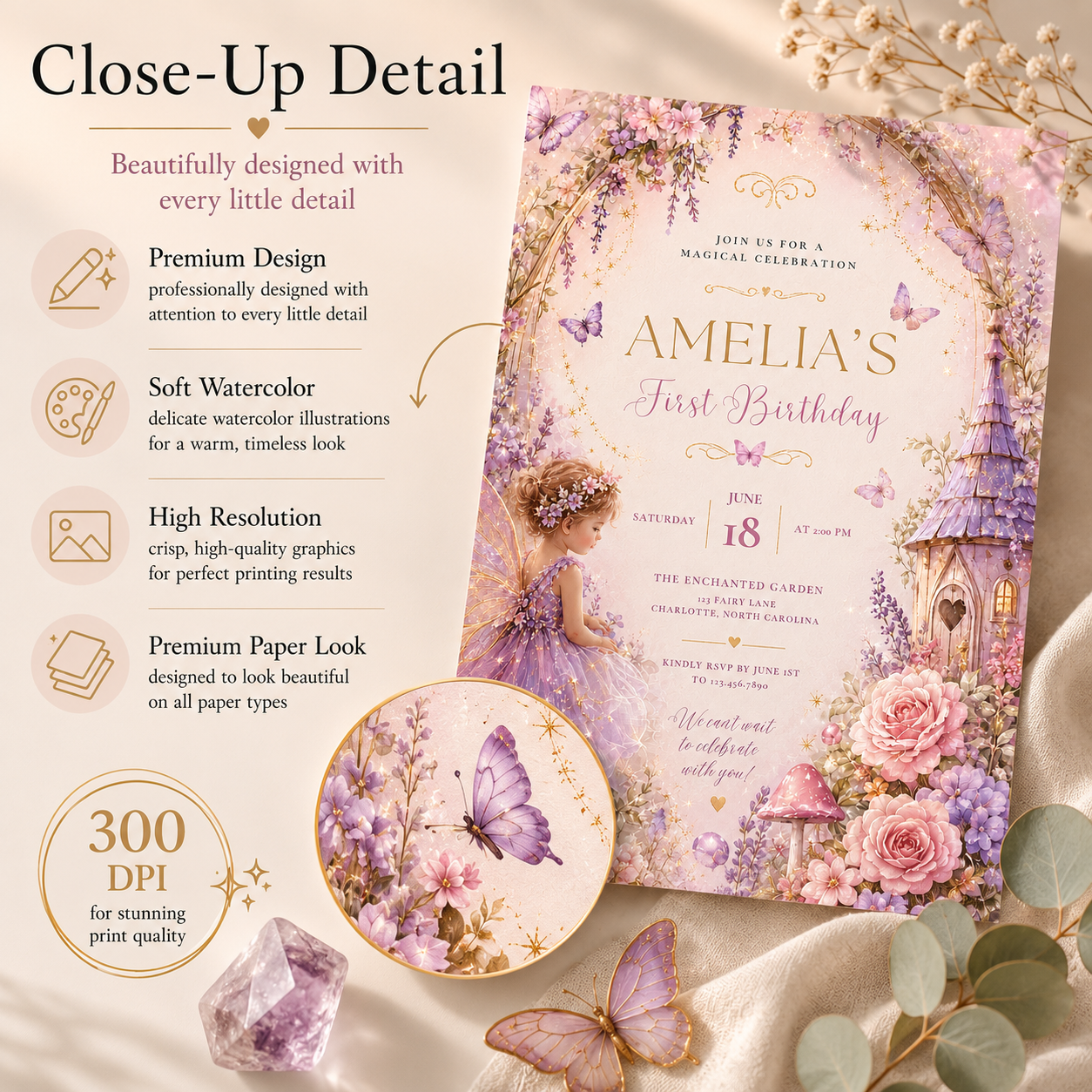 Fairy First Birthday Invitation – Garden