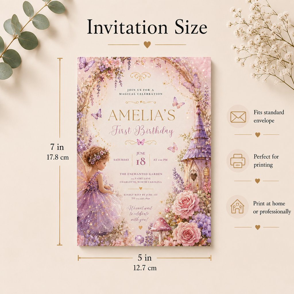 Fairy First Birthday Invitation – Garden
