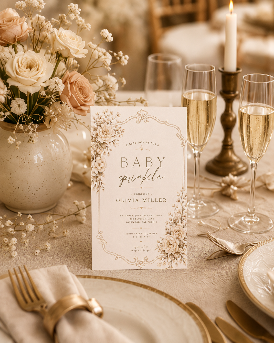 Vintage Baby Sprinkle Invitation — Sepia Cream