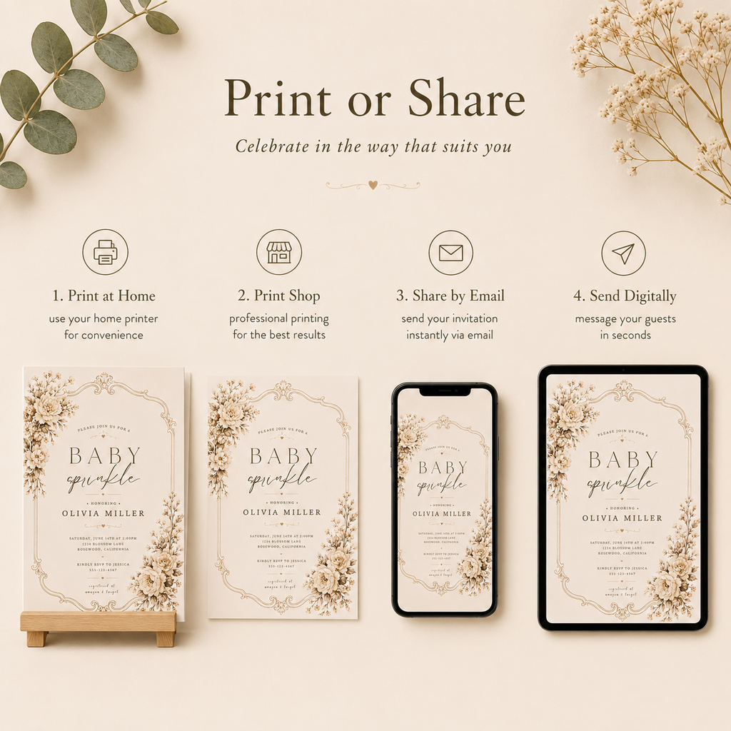 Vintage Baby Sprinkle Invitation — Sepia Cream