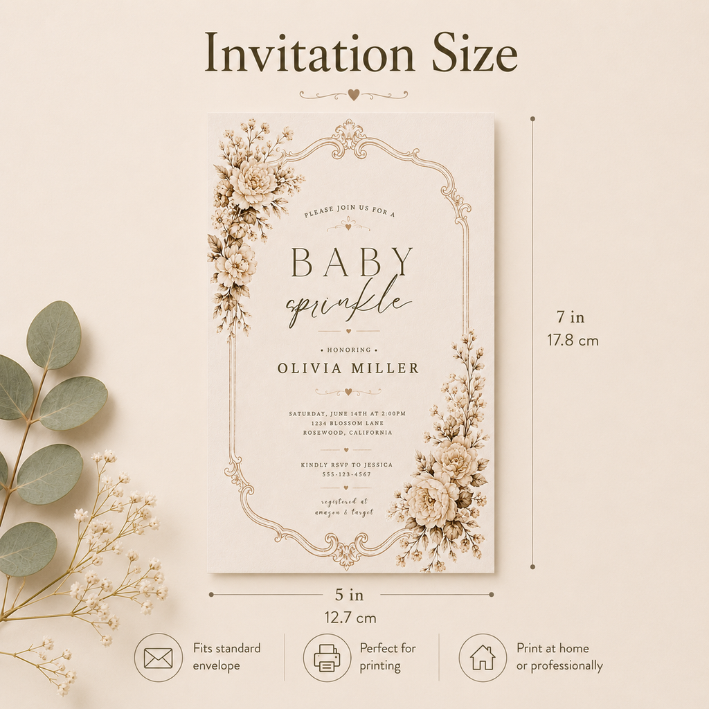 Vintage Baby Sprinkle Invitation — Sepia Cream