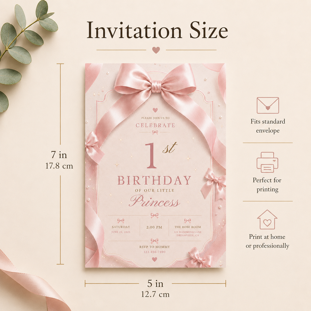 Pink Bow 1st Birthday Invitation Girl – Coquette