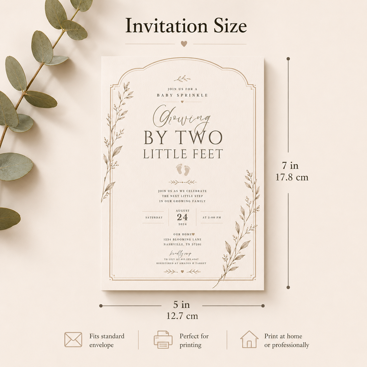 Growing by Two Little Feet Baby Sprinkle Invitation