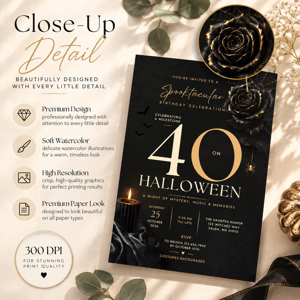 Milestone Birthday Halloween Invitation - Dark Gold & Cream