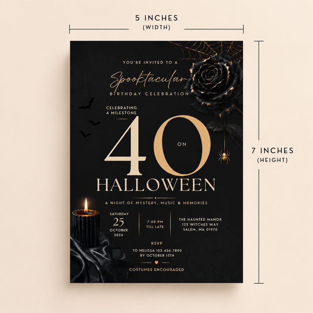 Milestone Birthday Halloween Invitation - Dark Gold & Cream