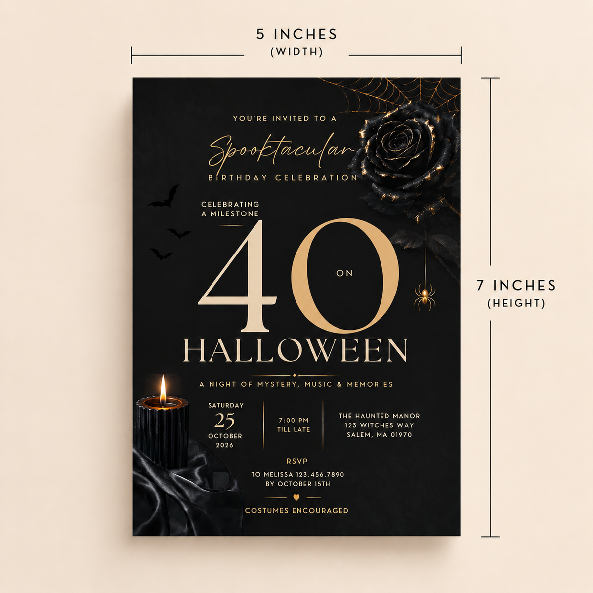 Milestone Birthday Halloween Invitation - Dark Gold & Cream