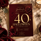 Milestone Birthday Halloween Invitation - Dark Burgundy & Gold