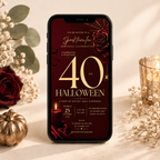 Milestone Birthday Halloween Invitation - Dark Burgundy & Gold