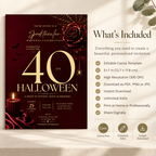 Milestone Birthday Halloween Invitation - Dark Burgundy & Gold