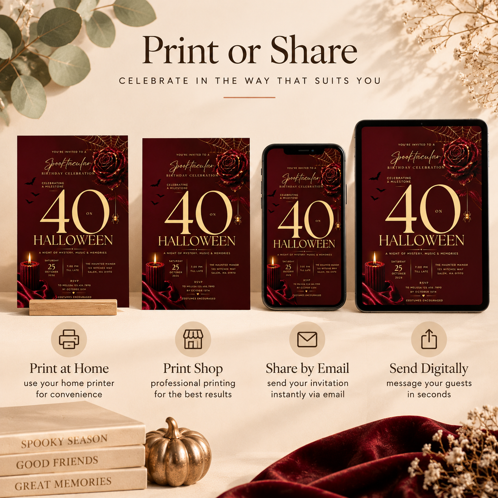 Milestone Birthday Halloween Invitation - Dark Burgundy & Gold