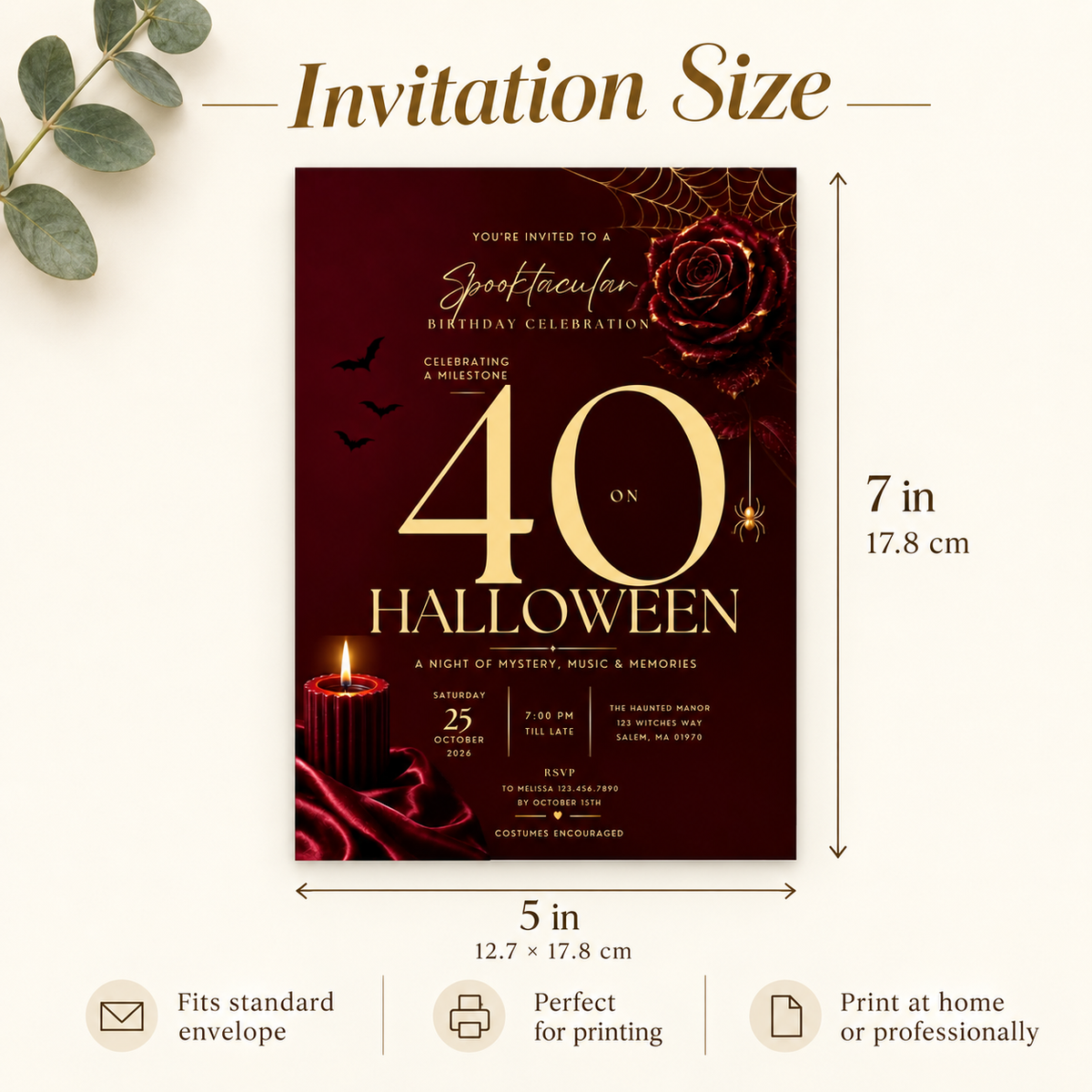 Milestone Birthday Halloween Invitation - Dark Burgundy & Gold