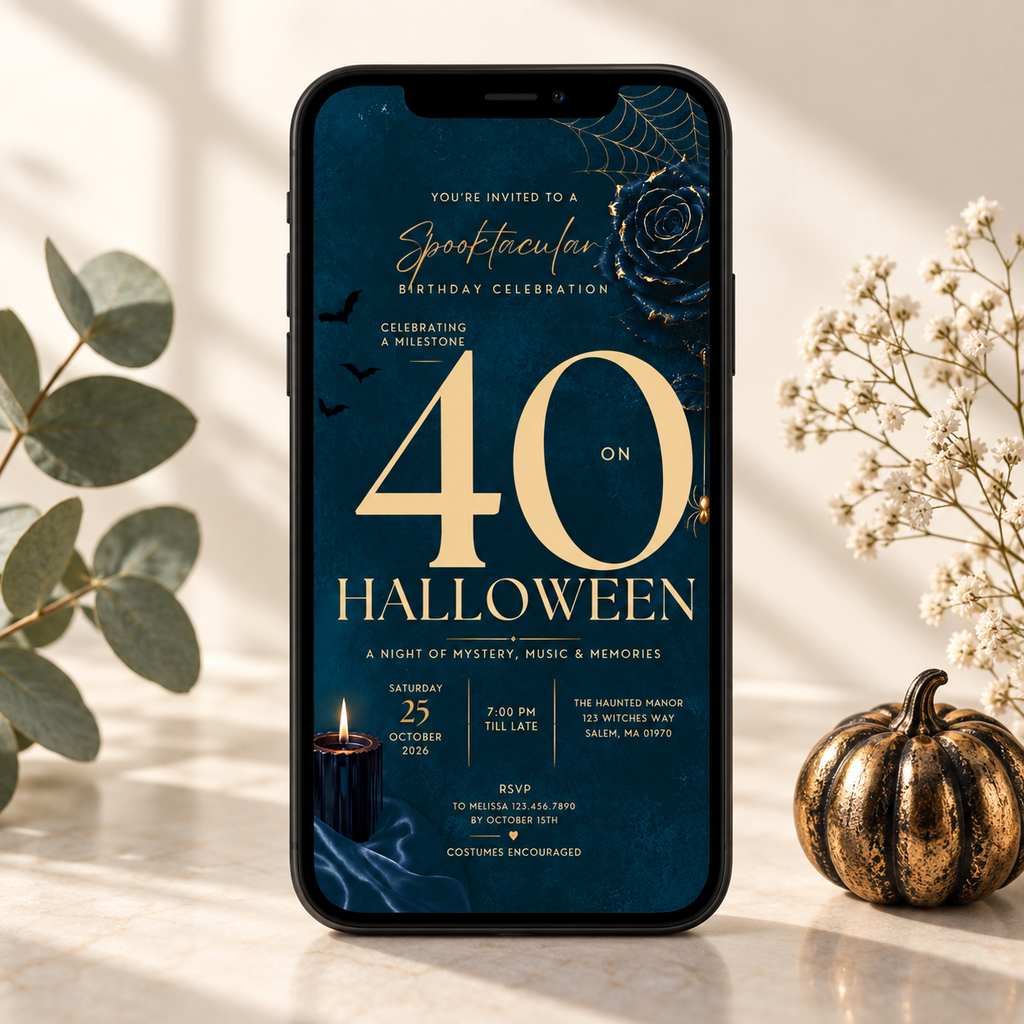 Milestone Birthday Halloween Invitation - Dark Navy & Gold