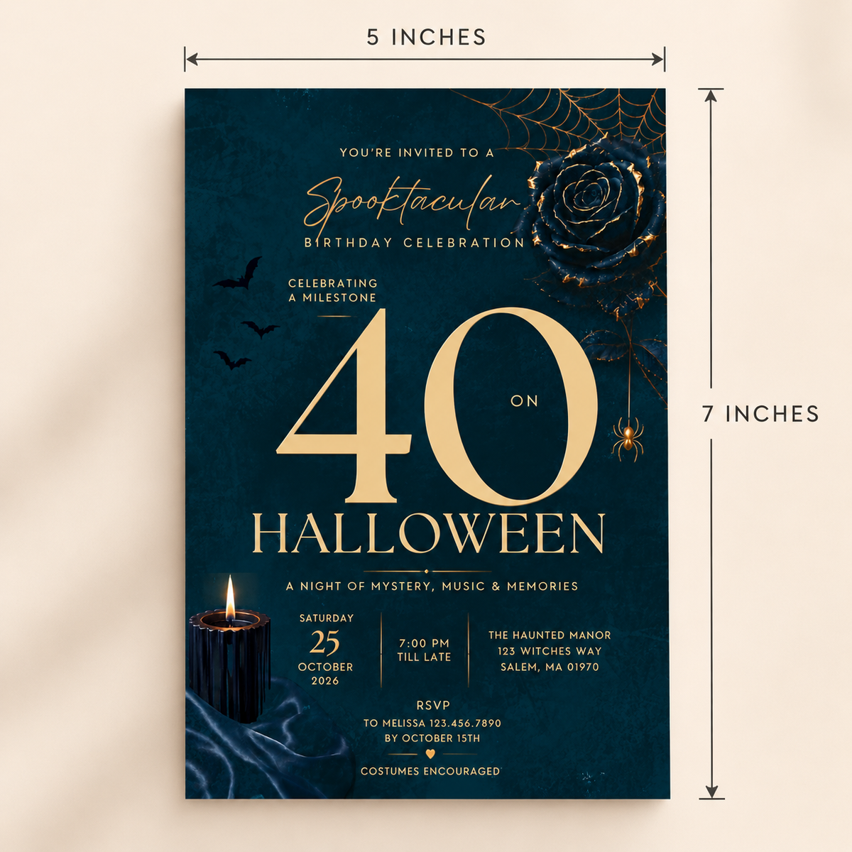 Milestone Birthday Halloween Invitation - Dark Navy & Gold