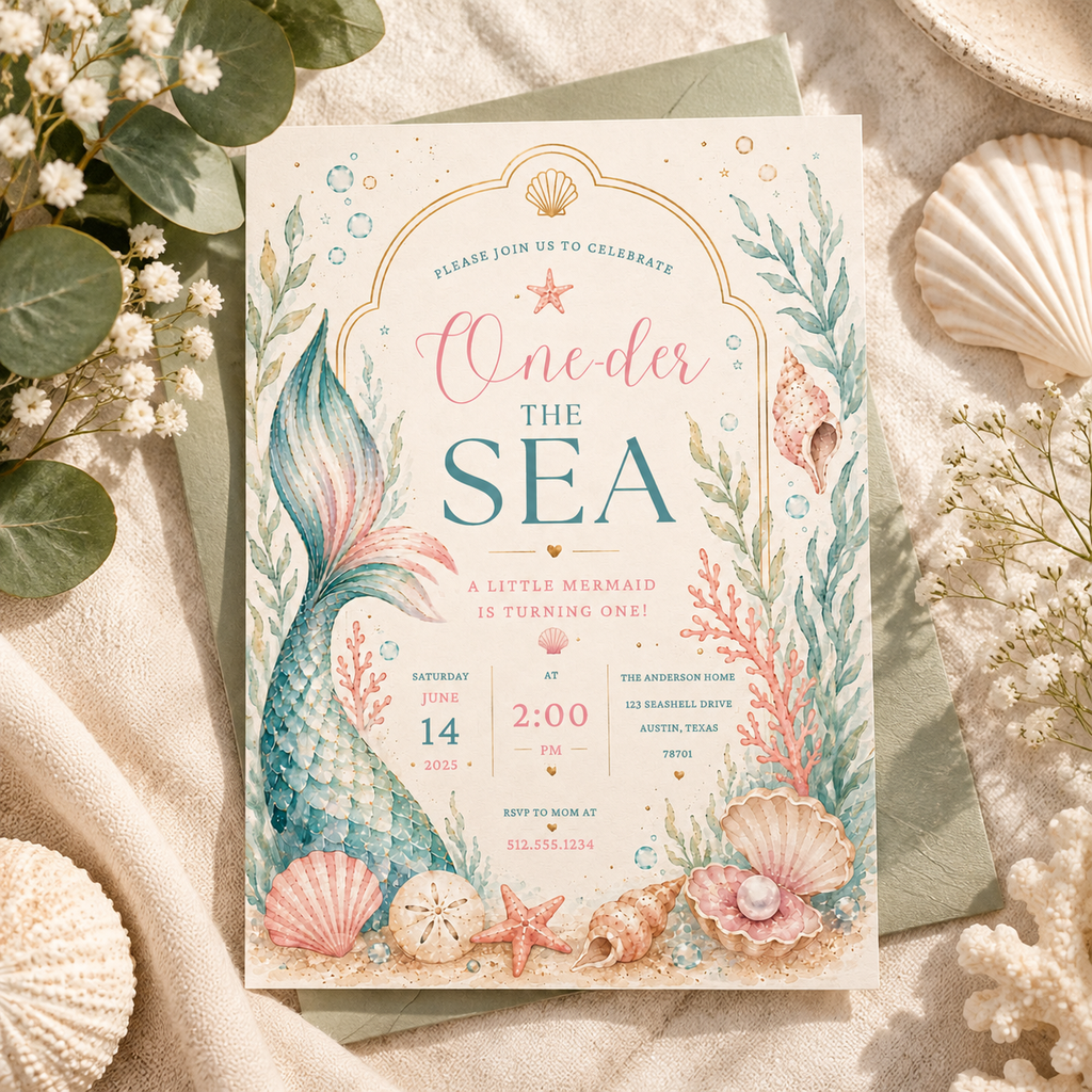 Watercolor Mermaid Birthday Invitation