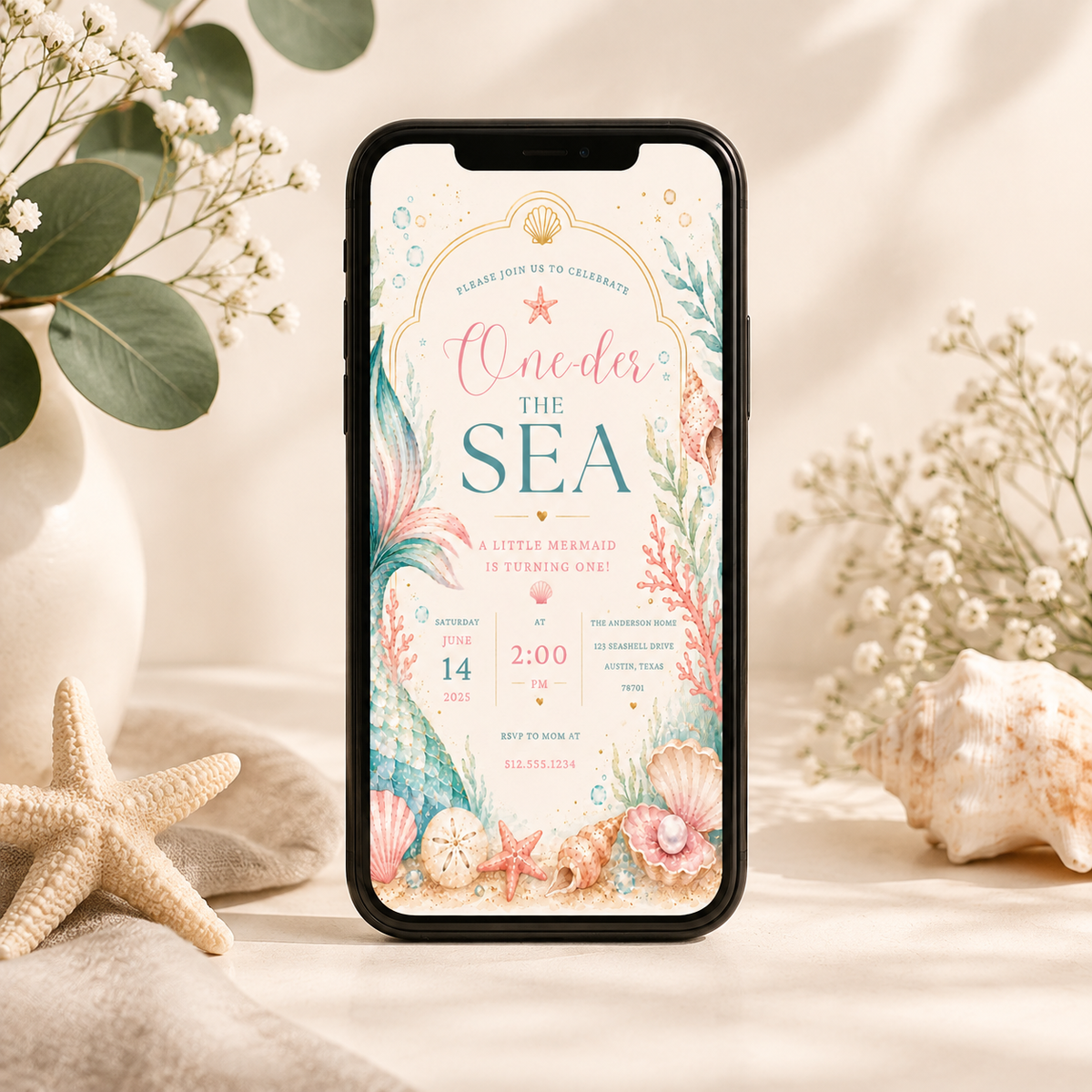 Watercolor Mermaid Birthday Invitation