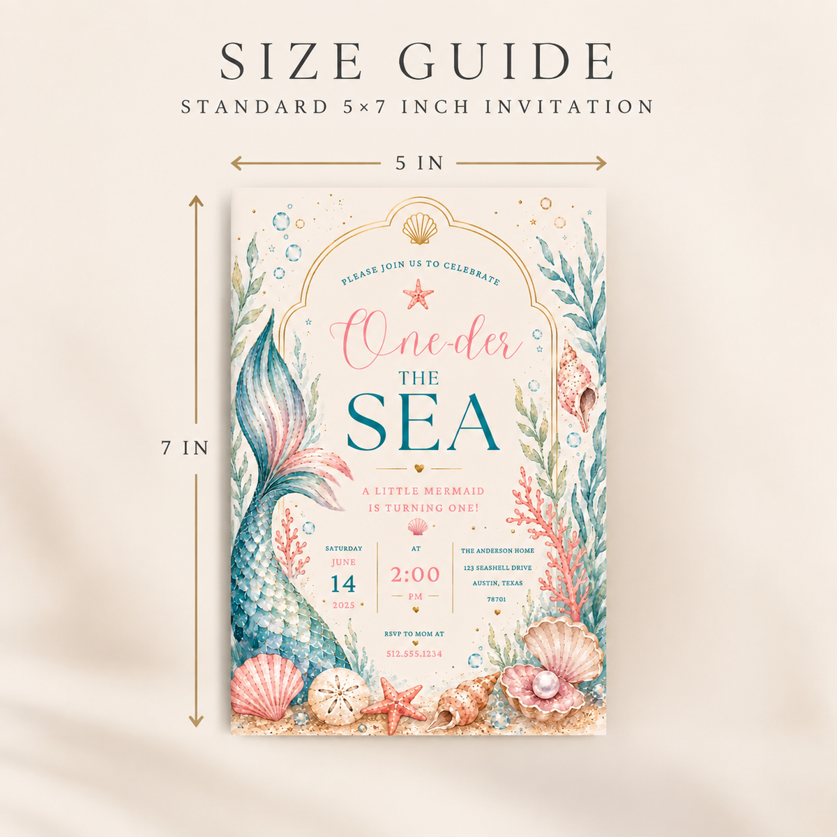 Watercolor Mermaid Birthday Invitation