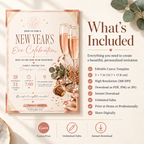 Whats-Included: Casual Family NYE Invitation, Champagne Blush Party Invite