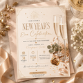 Casual Family NYE Invitation, Gold Cream New Year Party Invite