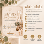Casual Family NYE Invitation, Gold Cream New Year Party Invite