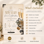 Casual Family NYE Invitation, Rose Gold Cream, Champagne Snacks