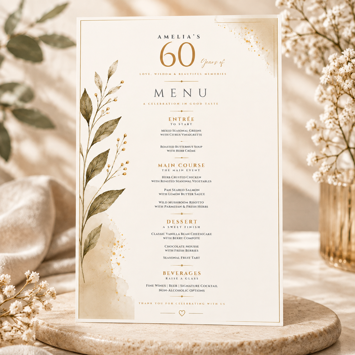 Party Menu Template - Cream & Gold
