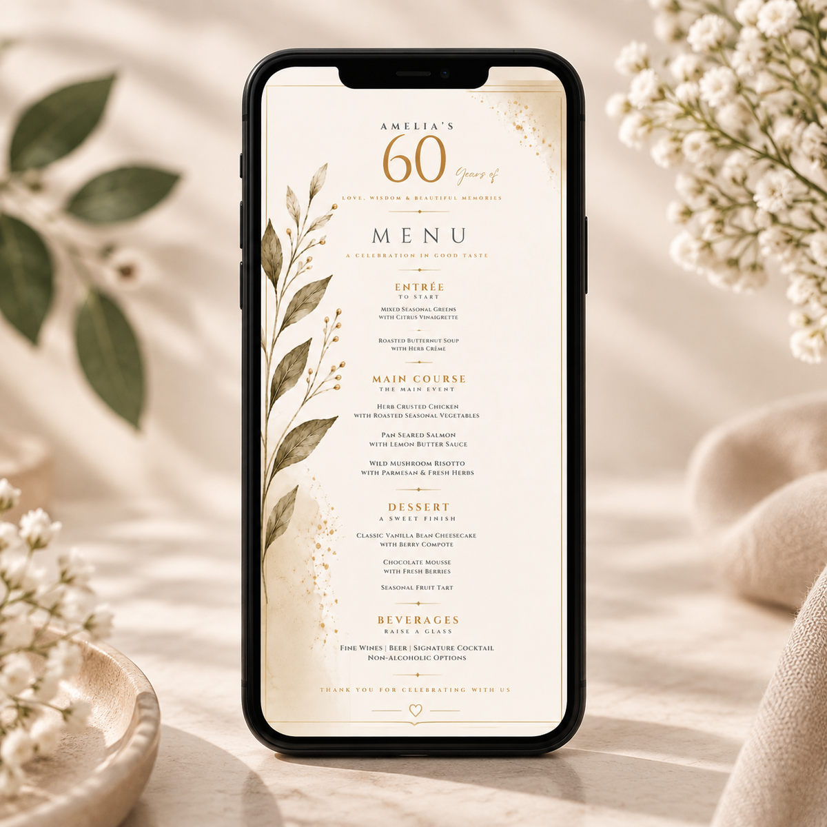 Party Menu Template - Cream & Gold