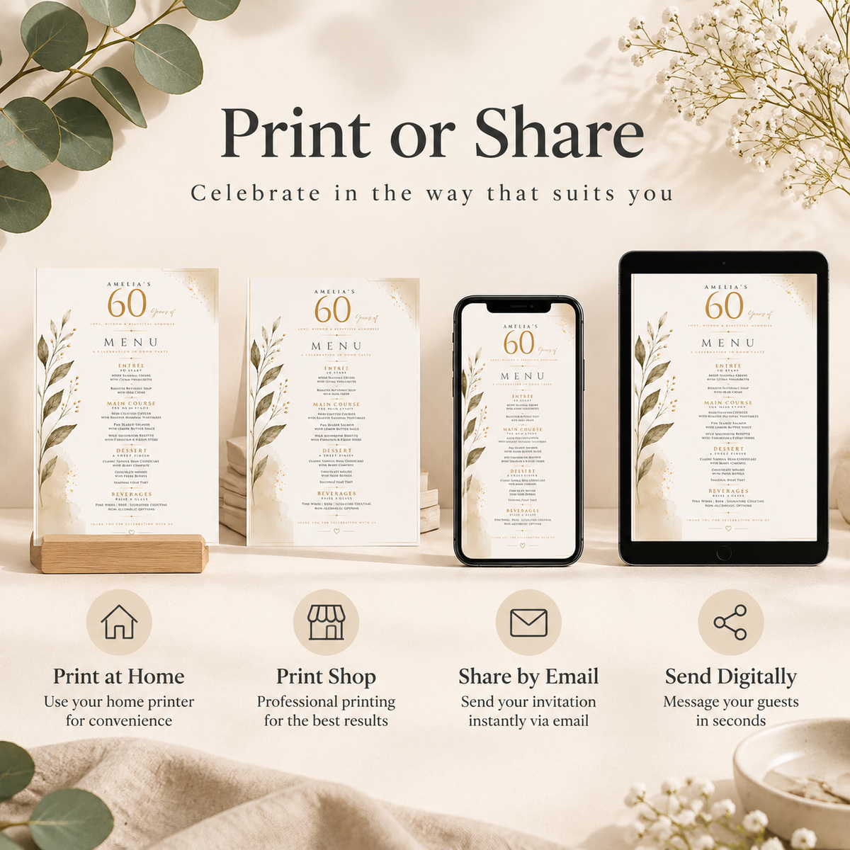 Party Menu Template - Cream & Gold