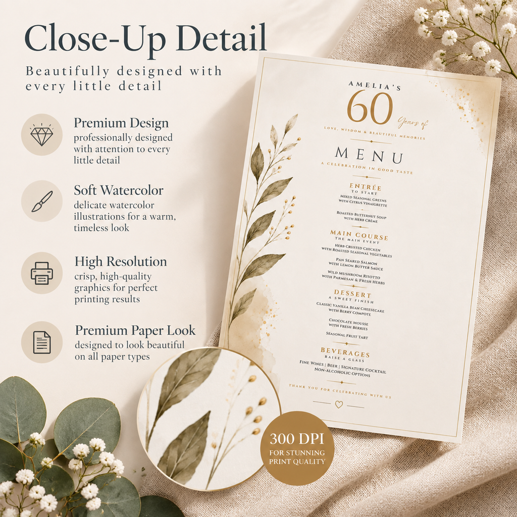Party Menu Template - Cream & Gold