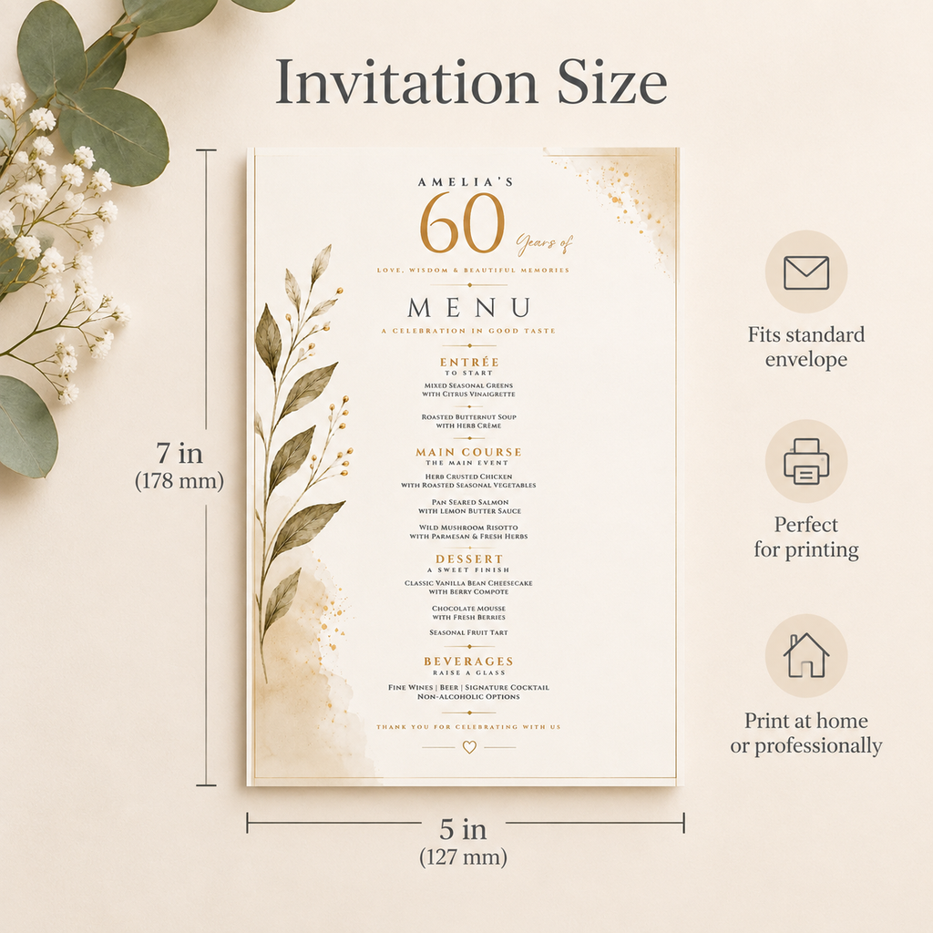 Party Menu Template - Cream & Gold