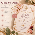 Close-up: Close-up detail of the Quinceañera Invitation Blush Pink & Gold design