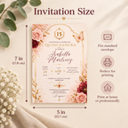 Size: Quinceañera Invitation Blush Pink & Gold, 5x7 inch size guide
