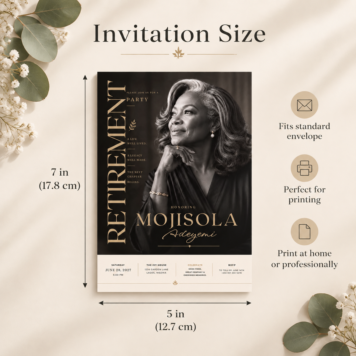 Retirement Party Invitation - Black & Gold