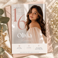 Hero: Elegant Sweet 16 Birthday Invitation – Beige and Rose Gold, sophisticated editable Canva invitation