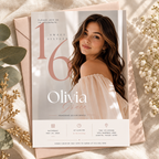 Hero: Elegant Sweet 16 Birthday Invitation – Beige and Rose Gold, sophisticated editable Canva invitation