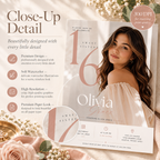 Close-up: Close-up detail of the Elegant Sweet 16 Birthday Invitation Beige and Rose Gold design