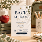 Back to School Party Invitation - Creme & Navy
