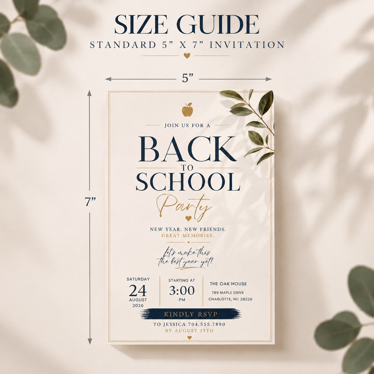 Back to School Party Invitation - Creme & Navy