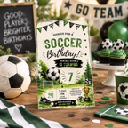 Watercolor Soccer Birthday Invitation