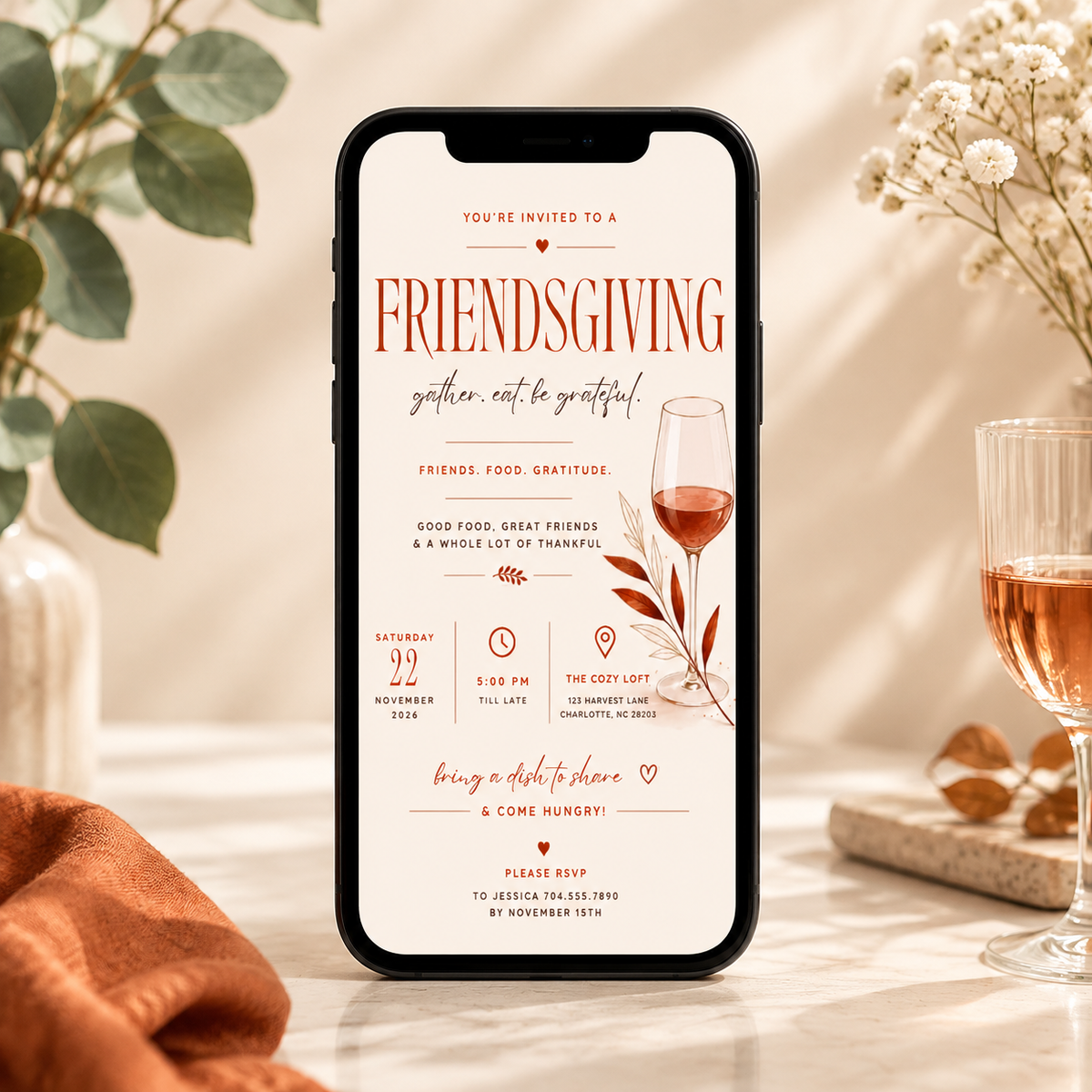 Thanksgiving Dinner Invitation - Cream & Rust