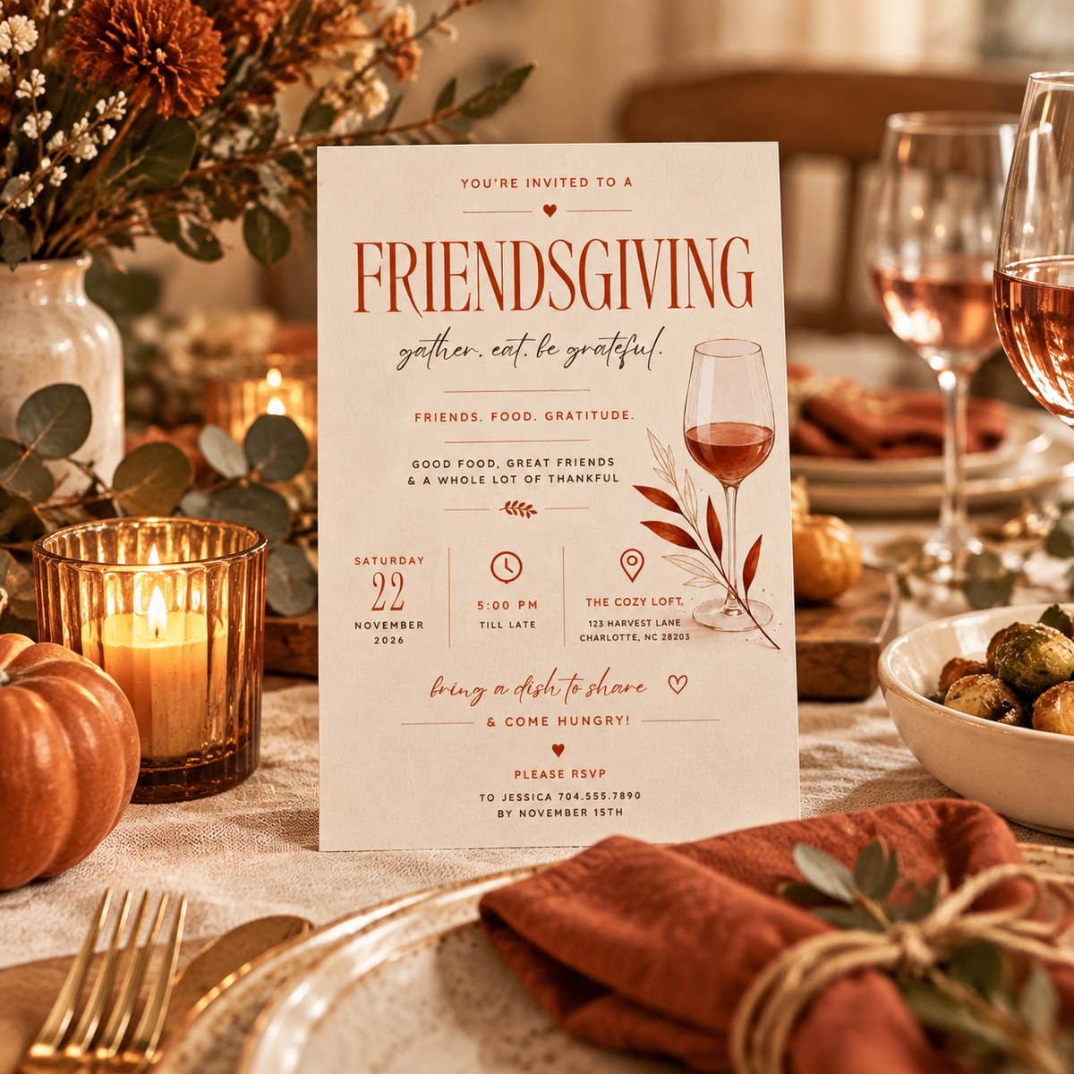 Thanksgiving Dinner Invitation - Cream & Rust